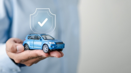 Man holding toy car in his hand with a tick above the car.
