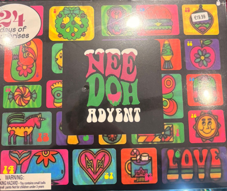 Needoh Picture A picture of Needoh branded advent box containing fidget toys