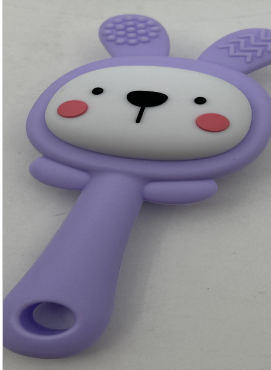 Purple Rattle Image of a purple baby rattle that resembles a cartoon rabbit