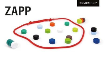 ZAPP contents Image of the contents of the ZAPP game featuring magnetic circles within a red string