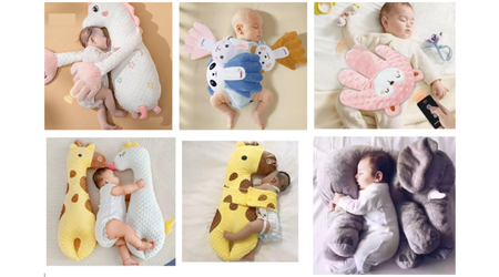 Various images of baby sleep pillows in use