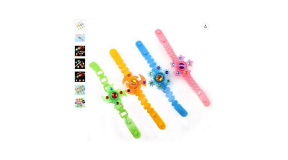 Children’s Light-Up Wristwatch sold on the Wish platform Children's light up wristwatch in green, orange, blue and pink, with a series of smaller images of the watches to the left