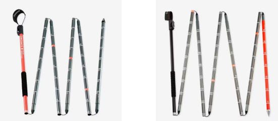 Decathlon SIMOND Probe Ski Touring Two images of folded ski poles in grey colour with some red and black.