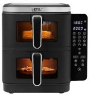 Haden-Air-Fryer A black Haden-branded stackable air fryer with two levels and two handles.