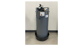 Joule Ireland Proboost Cold Water Storage Tank An image of a large grey cylindrical cold water storage tank with a control box at the top of the product and a black base.