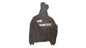 Lanehunters hoodie 1 A black hoodie with the brand name Lanehunters printed on the back.