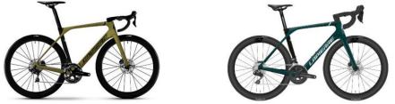 lapierre Two Lapierre bicycles. The one on the left is slightly yellow or mustard in colour, while the one on the right is a dark green.