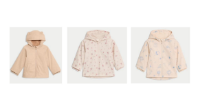 Marks and Spencer Fisherman’s Coat The image shows three fisherman's coats, all beige in colour. The first coat is plain, while the second and third are patterned.