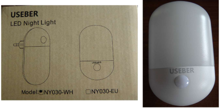 Product Safety Information Notice on a Useber NY030-WH LED night light sold on Amazon