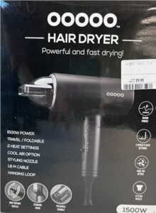 TJX Ireland Unlimited Company t/a TK Maxx and Homesense recalls OOOOO Hairdryer