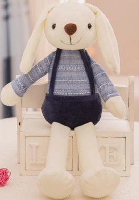 rabbit plush toy A rabbit plush toy wearing overalls