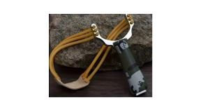 slingshot 2 A slingshot with brown rubber bands and a black handle