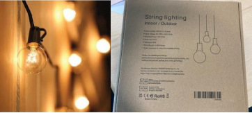 Product Safety Information Notice on a Tomshine Indoor/Outdoor String Lighting Chain sold on Amazon