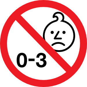 Age-warning-symbol-product-safety Symbol showing a red circle with a diagonal line over a child’s face and the numbers “0-3”, indicating the toy is not suitable for children under three years old.